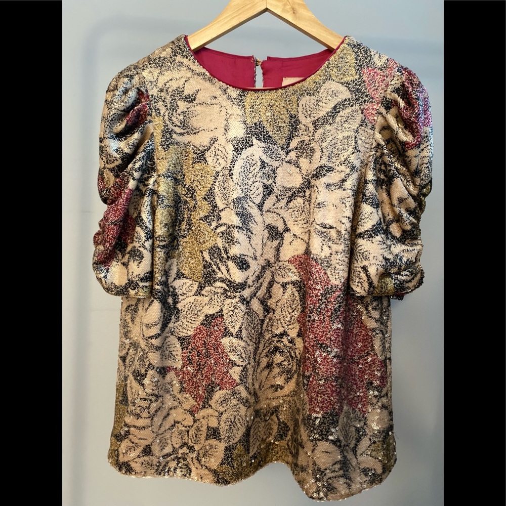 Anthropologie Marie Sequined Floral Blouse - Size 4